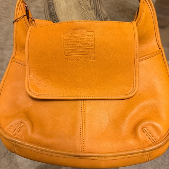 COACH Ergo Pocket Zip #9033 Mustard Yellow Leather Vintage 90s Hobo Shoulder Bag - Picture 8 of 16